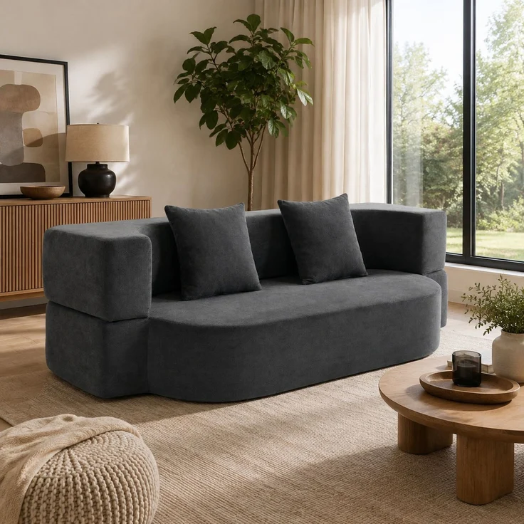 Schlafsofa mit Chenille-Optik & Klappfunktion, 190x80x60 cm, Dunkelgrau – Bild 2