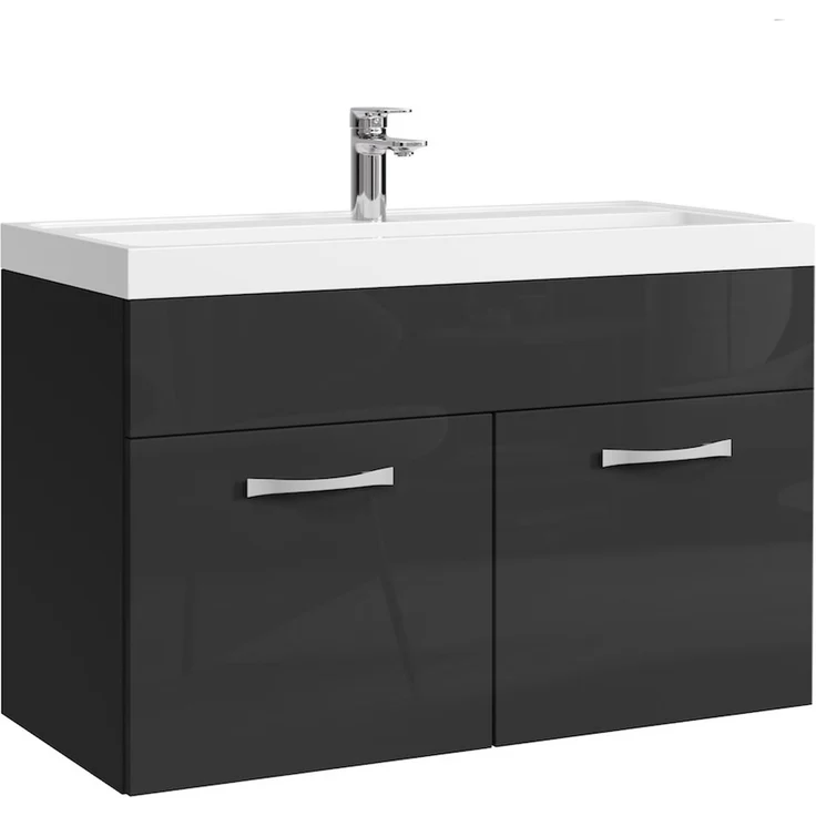 Badplaats Badmöbel Set mit Waschbecken und Unterschrank Paso 01 80 x 40 cm Schwarz Hochglanz - Waschbeckenunterschrank mit Waschbecken – Bild 1