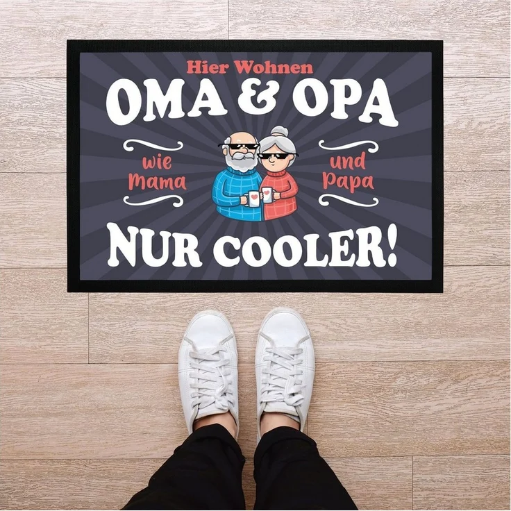 MoonWorks Fußmatte Fußmatte Geschenk Hier wohnen Oma und Opa Großeltern lustige, rechteckig – Bild 2
