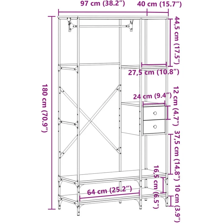 vidaXL Kleiderständer mit Ablagen Braun Eichen-Optik Holzwerkstoff 847863 – Bild 8