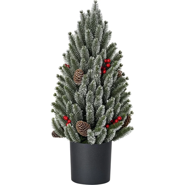 HOMCOM Künstlicher Weihnachtsbaum Mini Weihnachtsbaum mit Tannenzapfen, roten Beeren und Übertop, Tannenbaum, Kleiner Tisch-Christbaum, Grün Ø27 x 47 cm – Bild 1