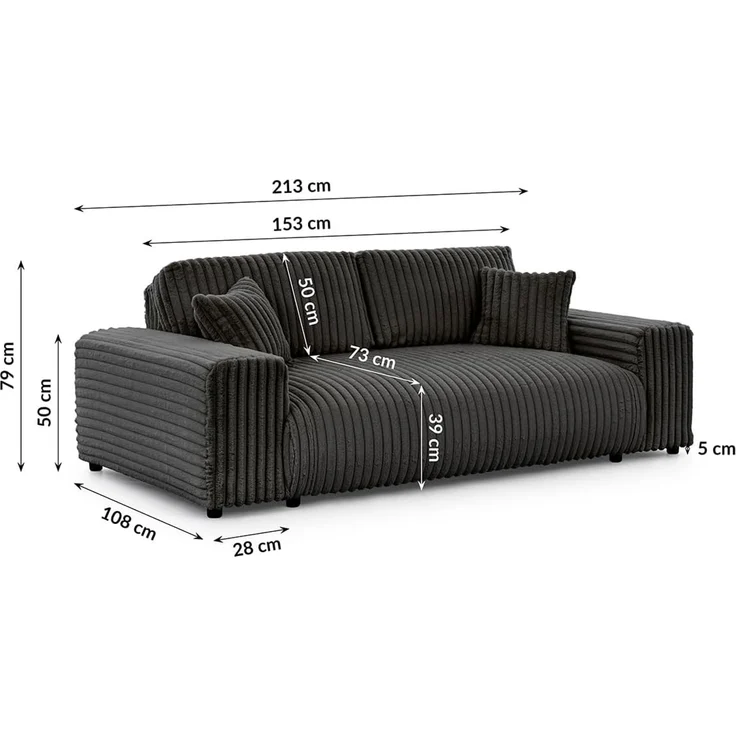 S-Style Möbel 3-Sitzer Sofa Mollis aus Plüschcord mit hohem Sitzkomfort, mit Wellenfederung – Bild 3