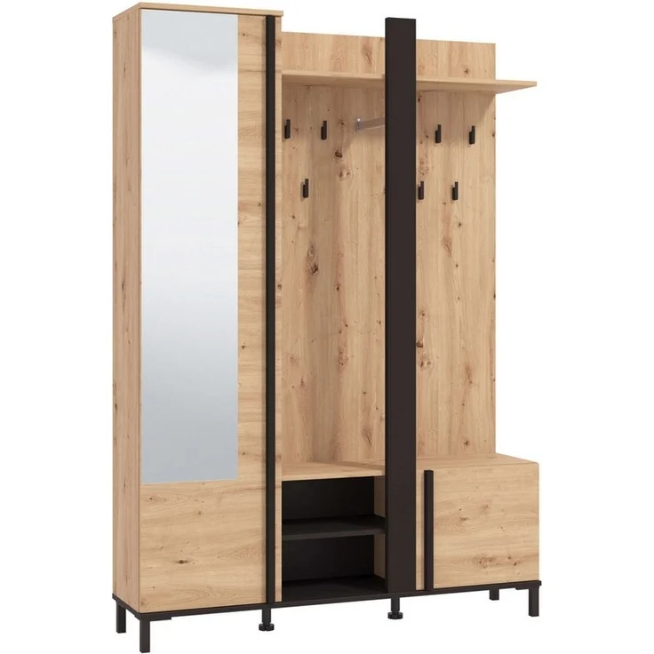 Home affaire Kompaktgarderobe Nino Flurgarderobe, Dielenschrank, Flurmöbel, Garderobe, Breite 135 cm Schuhschrank, Spiegel, Haken, viel Stauraum, ideal für kleine Räume – Bild 1
