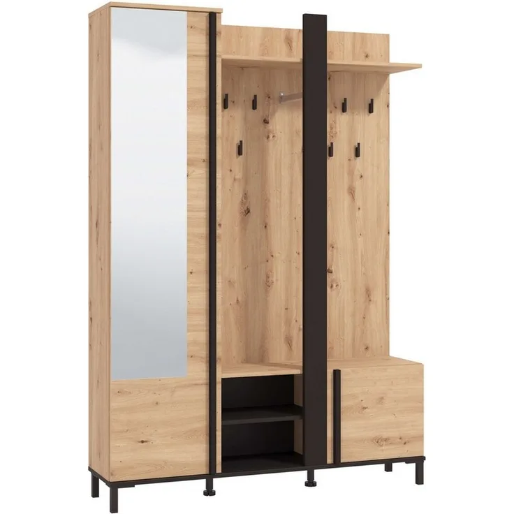 Home affaire Kompaktgarderobe Nino Flurgarderobe, Dielenschrank, Flurmöbel, Garderobe, Breite 135 cm Schuhschrank, Spiegel, Haken, viel Stauraum, ideal für kleine Räume