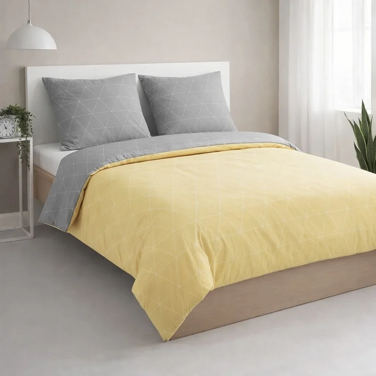 Renforce Bettwäsche mit Reißverschluss - Wendebettwäsche aus 100% Baumwolle, Rautendesign, Gelb 240x220 cm + 2 x 80 x 80 cm – Bild 2