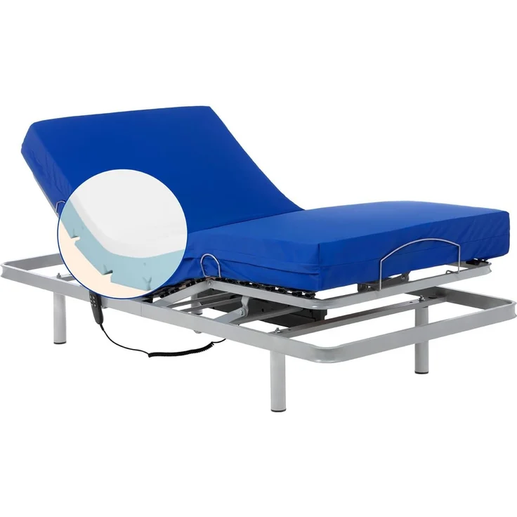 Gerialife Gelenk Bett mit viskoelastischer Matratze, wasserdicht (90x190 cm), Metall M, grau, 90x190 – Bild 1