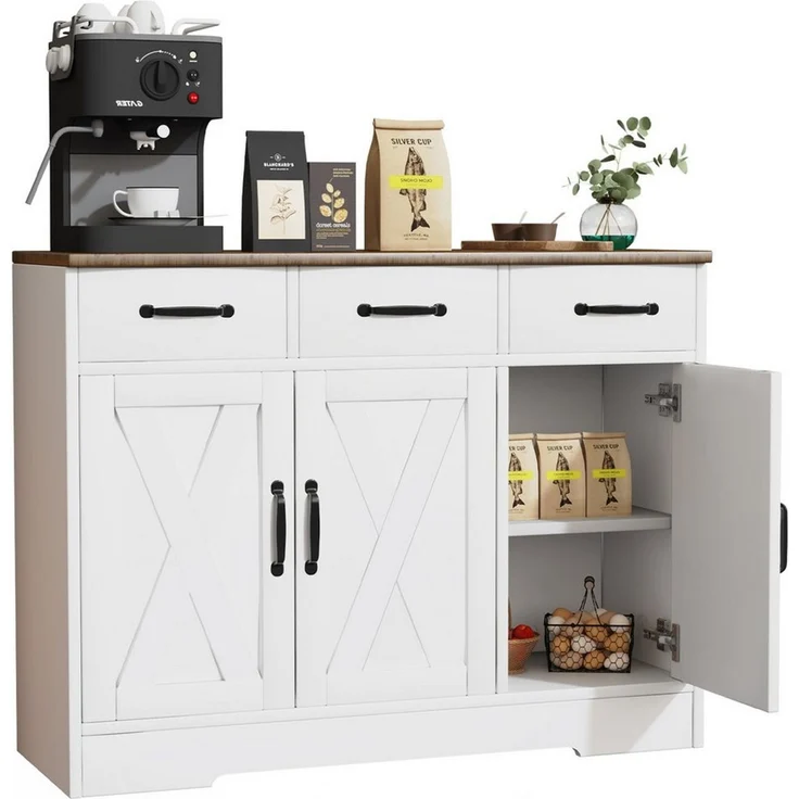 oyajia Sideboard Küchenschrank Aufbewahrungsschrank mit 3 Türen (Sideboard mit Schubladen, Aufbewahrungsschrank mit Türen, für Wohnzimmer Küche Esszimmer), verstellbare Ablage,40 x 108 x 81 cm – Bild 5