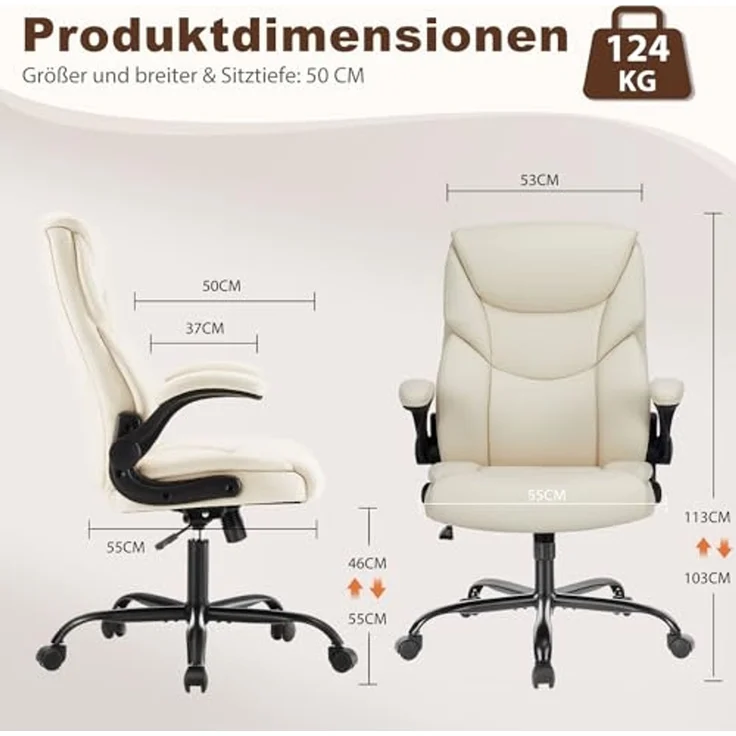 DUMOS Bürostuhl Pu-Leder Chefsessel mit Hochklappbaren Armlehnen Bürostuhle Leder mit Drehbaren Rädern Office Chair Ergonomic Geeignet für Büros Zuhause und Andere Umgebungen – Bild 2