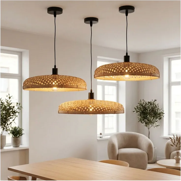 Marrakesch Orient & Mediterran Interior Pendelleuchte Paloma, handgefertigte Rattan Hängelampe in Natur, 50 cm, E27-Fassung für Leuchtmittel bis 40 Watt, inkl. 105 cm Kabel