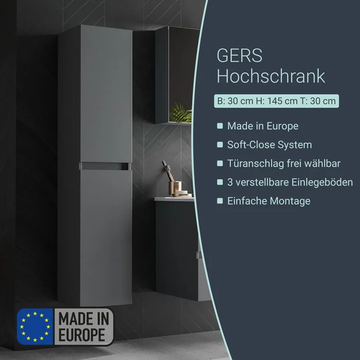 BADEDU GERS Hochschrank 30 cm breit, Grau – Bild 2