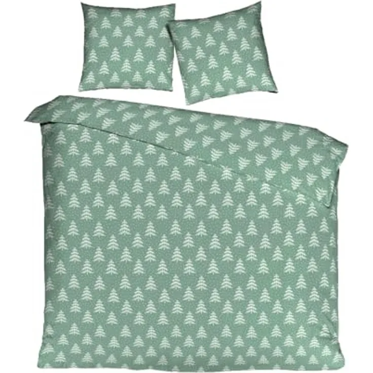 mistral home Bettwäsche 135x200cm Tannenbaum Schneeflocke Mint Grün, Flanell, 2 teilig, mit Tannenbaum-Design und Sternflocken
