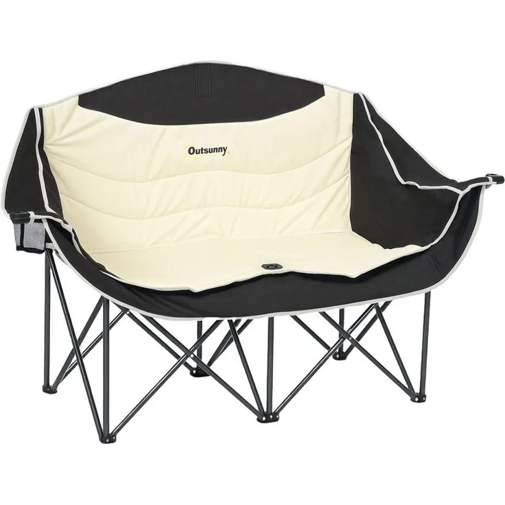 Outsunny Campingstuhl mit Getränkehalter, Tragetasche (2 Sitzer Faltstuhl, 1 St), bis 250kg belastbar, für Garten Camping Strand