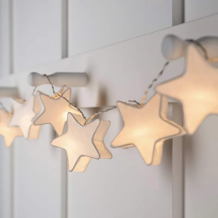 Lights4fun LED-Lichterkette 10er LED Papier Stern Lichterkette Batterie