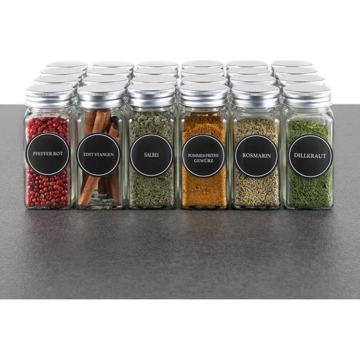 Hanseküche Gewürzbehälter Gewürzgläser Set mit Streueinsatz, Glas, (24 Gewürzgläser, 1-tlg, Set inkl. Zubehör), inkl. Ersatzstreueinsätze, Trichter und Reinigungsbürste