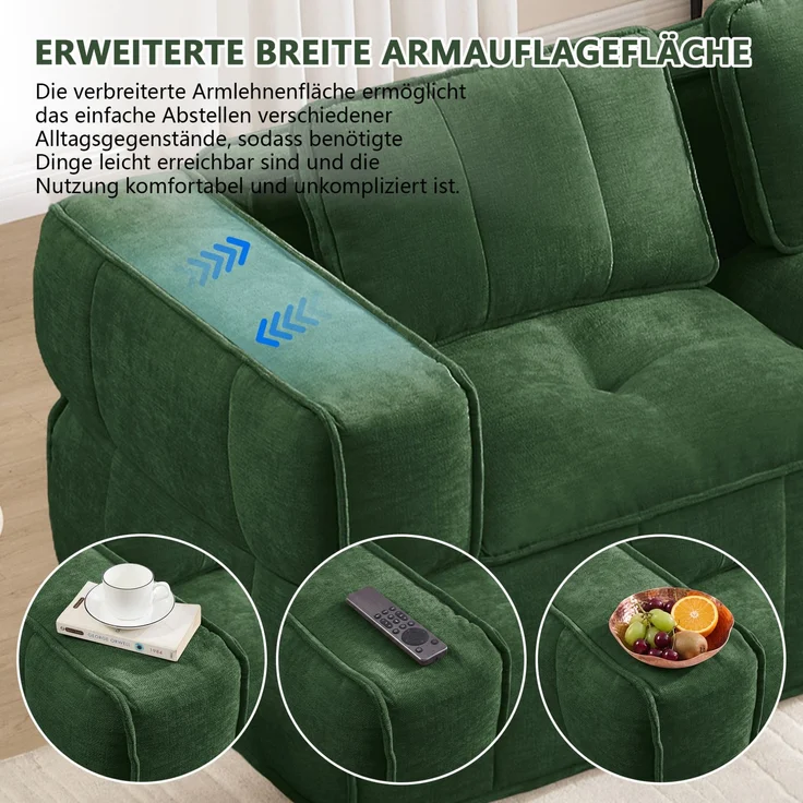DESVIAE Sofa 3-Sitzer L-Form Grün aus Polyester – 271x162x67 cm – modular, Hocker – Bild 6