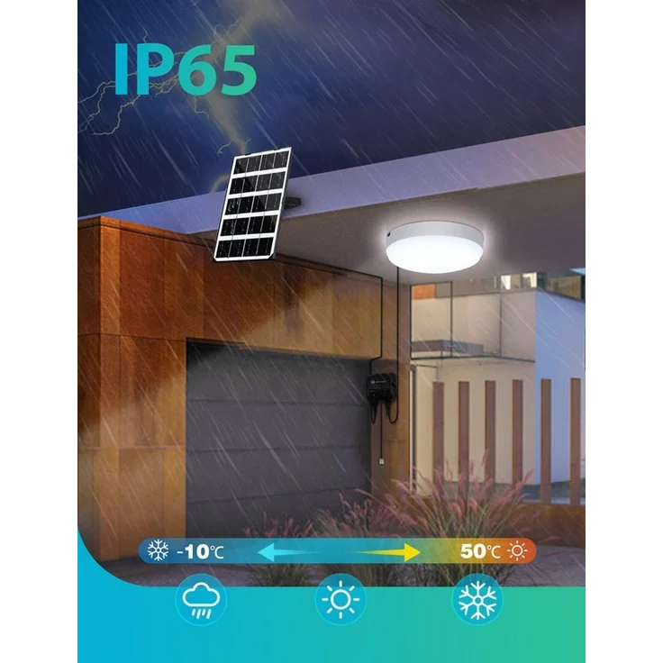 Aigostar LED Solarleuchte Solarlampe Decke Außen LED Solar Deckenleuchte Outdoor, mit 8m Kabel, Zugschalter, LED fest integriert, Kaltweißes Licht – Bild 3