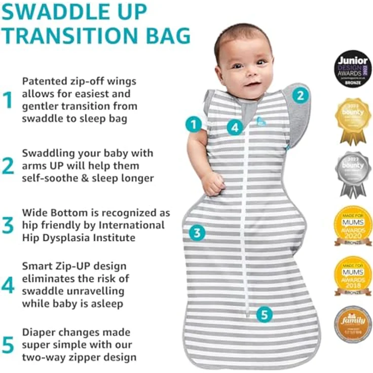 Love To Dream™ Swaddle UP™ Übergangsschlafsack, XL 11–14 kg – Weiß | Enganliegende Passform mit abnehmbaren Flügeln | 2,5 Tog für Winter & Herbst (16–20 °C) | Baumwolle, maschinenwaschbar – Bild 7