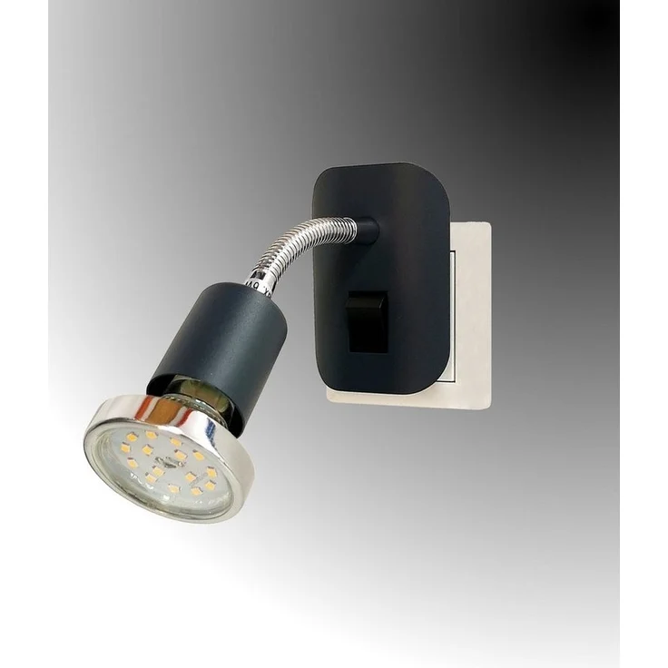 TRANGO LED Steckdosenleuchte, 11-055 Steckerleuchte im Anthrazit-Schwarz Steckerlicht *FLEXI* Nachtlicht inkl. je 1x GU10 3000K warmweiß LED Leuchtmittel Chrom Ring, ON/OFF Schalter Leselampe, Wandlampe, Küchenlampe – Bild 5