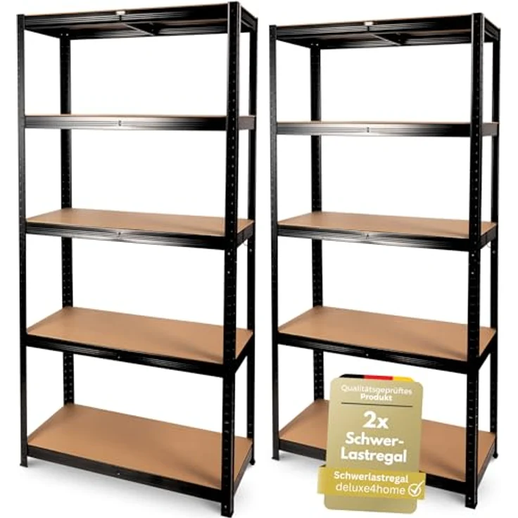 deluxe4home Schwerlastregal 2er Set Kellerregal verzinkt I 40x90x180 cm I Lagerregal bis 875kg – Bild 2