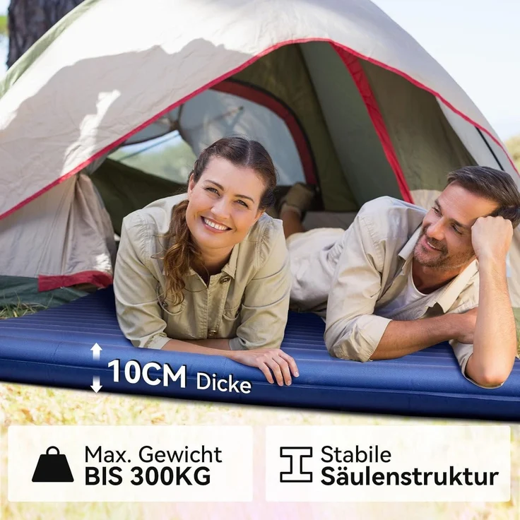 Isomatte Doppel Ultraleicht Aufblasbar Navyblau 140x200cm Mit Pumpsack – Bild 2