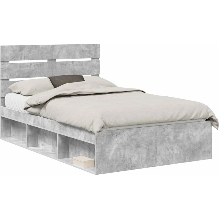 vidaXL Bettrahmen Beton Grau 135 x 190 cm Massives Kiefernholz 3411755 – Bild 1
