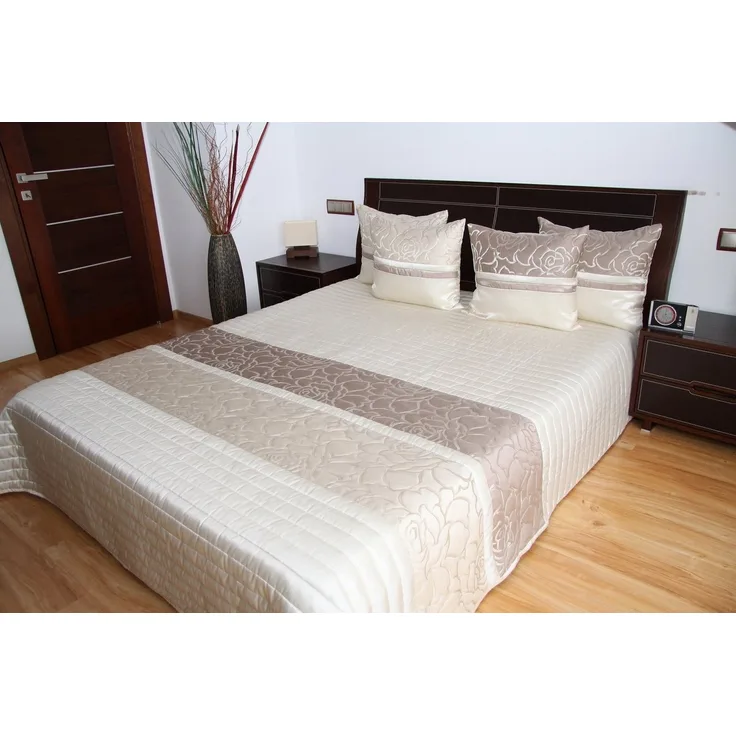 Rodnik Luxus Tagesdecke "Turin", Beige Hell, Bettueberwurf 3 tlg Set, mit 2 Kissenhuellen, 240x220cm