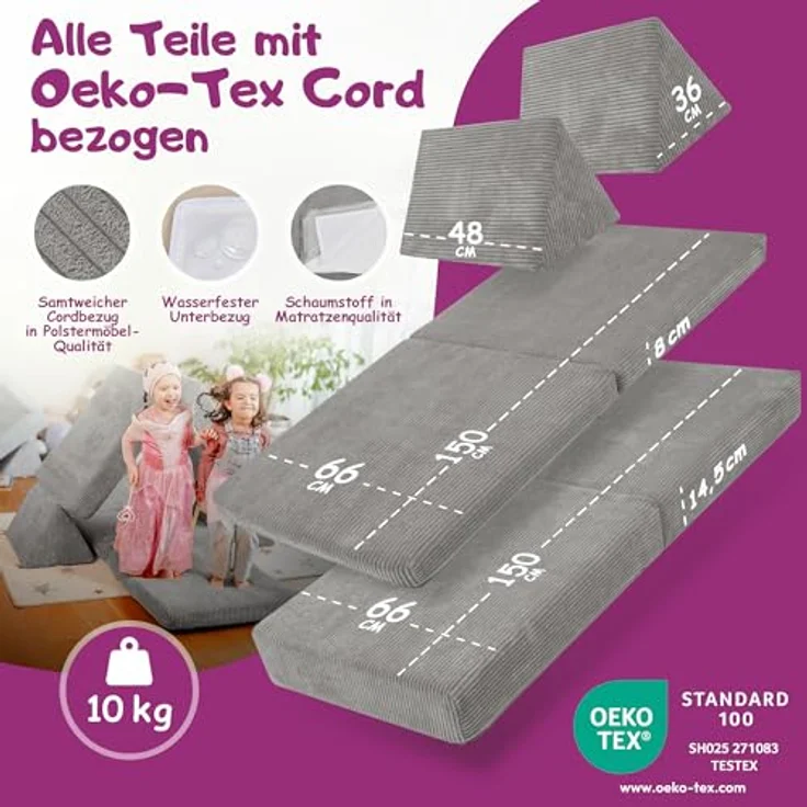 Linodino Kindersofa Spielsofa I aus Schaumstoff Bausteine I Spielcouch für Kinder, 3 Jahre Garantie – Bild 6