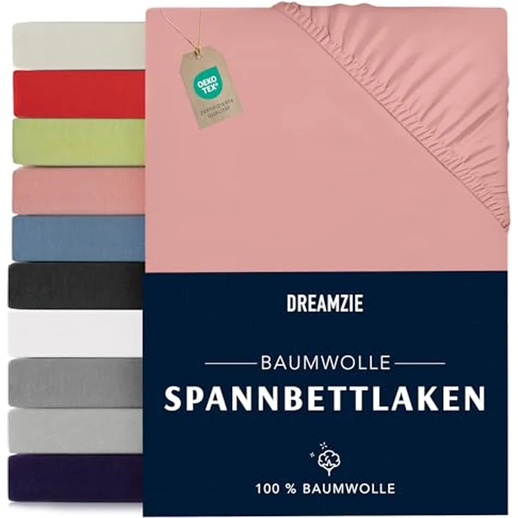Dreamzie - Spannbettlaken 200x200 cm - Baumwolle Oeko Tex Zertifiziert - Rose - 100% Jersey Spannbetttuch 200x200 – Bild 2