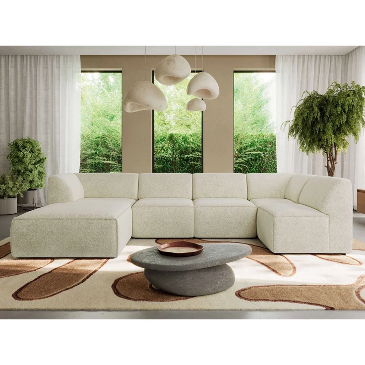 Modulares XXL-Ecksofa MODARO 5M, U-Form, Wohnlandschaft, 5-teilig, freistehend, Wohnzimmer Couch, HR-Schaumstoff - Creme Stukture - Links – Bild 5