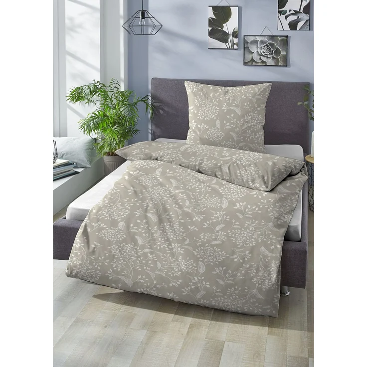 Traumhaft schlafen - Castell - Markenbettwäsche Baumwoll Linon Bettwäsche 0040992 BLÜMCHEN, taupe, 1x 155x200 cm + 1x 80x80 cm – Bild 4