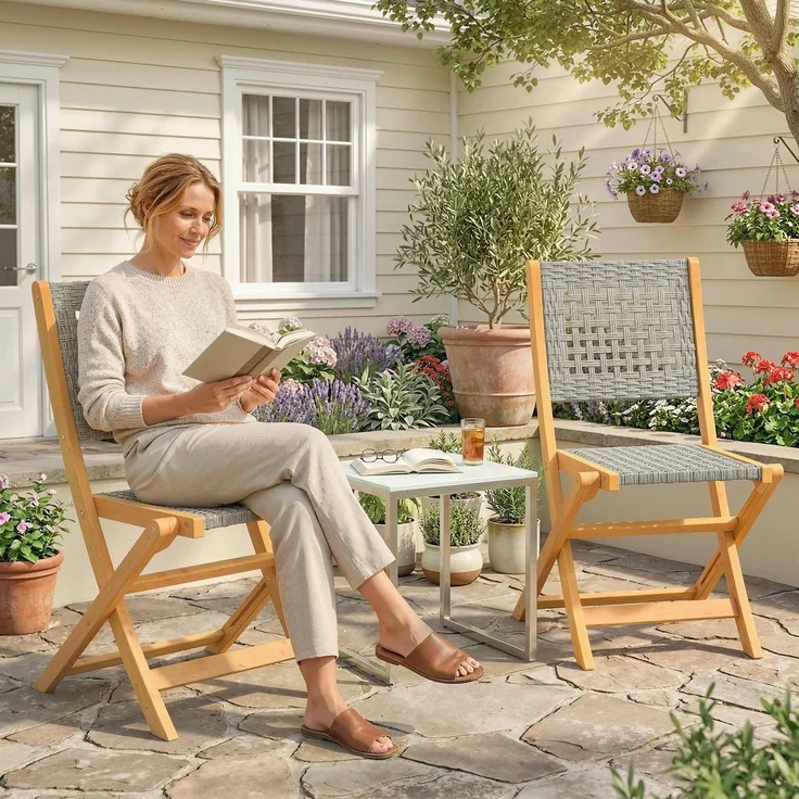 MELAYR, Gartenstühle 2 Stück FSC Klappstuhl mit Atmungsaktiv Sitz angenehme Sitzhöhe aus, 56 x 47.5 x 88 cm, Grau – Bild 3
