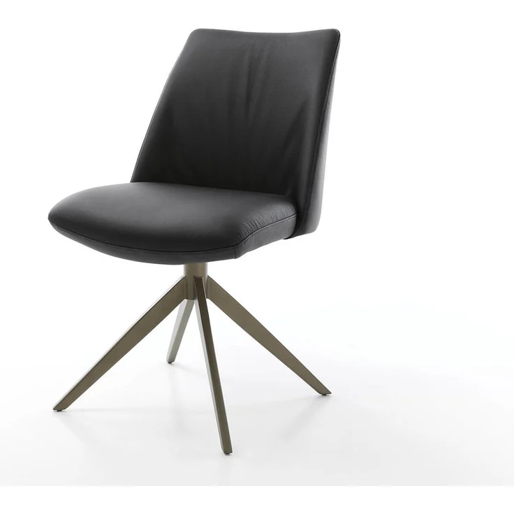 Drehstuhl Elso-Flex Echt-Leder Schwarz Kreuzgestell breit Effektfinish Titan 360° drehbar Taschenfederkern – Bild 1