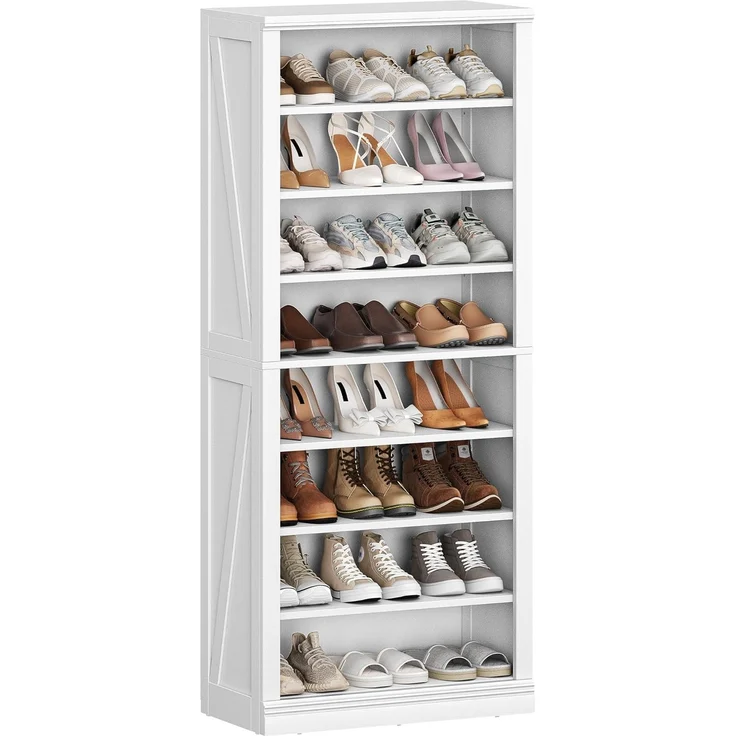 Schuhschrank, Freistehender Schuhkommode mit 21-24 Paar, Verstellbare Regalböden, Schuhkipper für Eingang, Wohnzimmer, Schlafzimmer, 62,5 x 30,5 x 145,5 cm, Weiß – Bild 2