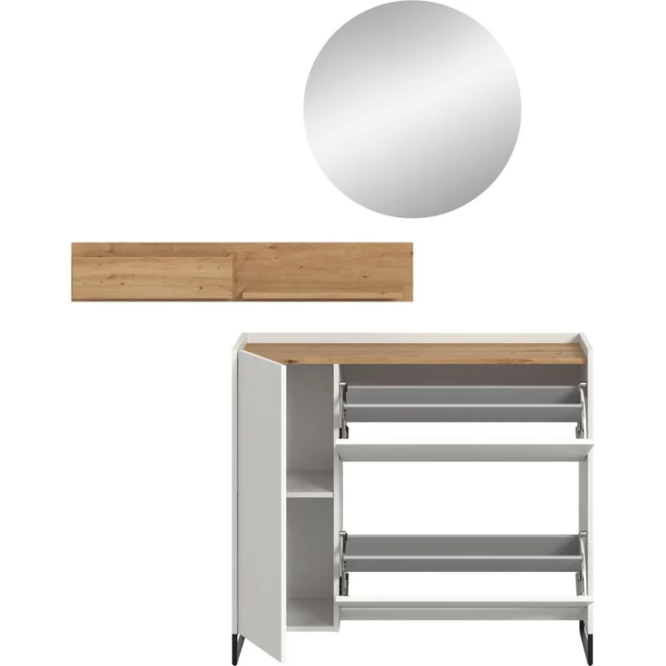 Garderobenkombination B/H/T: 197x140x32 cm in weiß Nachbildung und Artisan Oak Nachbildung – Bild 3