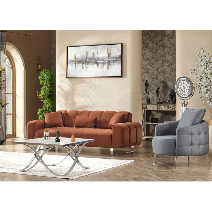 Sitzgruppe/Sofa Set - Wohnzimmergarnitur "Niva" 3+3+1-Grau/Orange – Bild 2