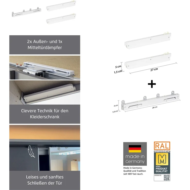 rauch Zubehör, Schwebetürendämpfer, 3er-Set, SOFT-CLOSE, für 3-türige Schwebetürenschränke von rauch mit einer Schranktiefe von 62 cm – Bild 3