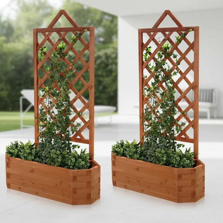 2xRosenbogen Pflanzkasten Rankgitter Rankhilfe Blumenkübel Blumen Kasten Holz – Bild 2