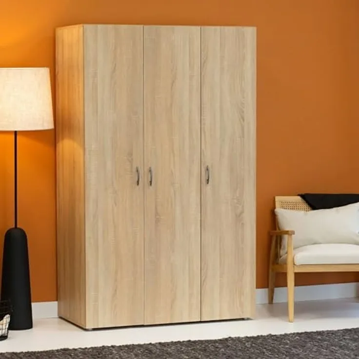 Dmora - Kleiderschrank 3 Türen Dublino, Schlafzimmermöbel, Schrank, Garderobe, 111x52 h179 cm, Eiche
