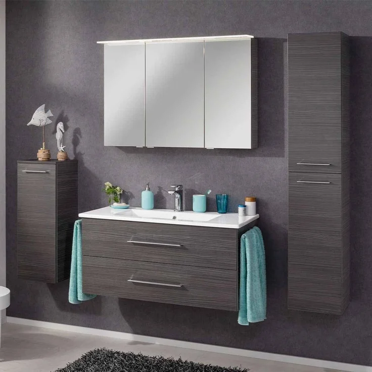 FACKELMANN B.PERFEKT Waschtisch Set mit Spiegelschrank 103 cm breit, Anthrazit, Waschbecken Keramik Weiß – Bild 2