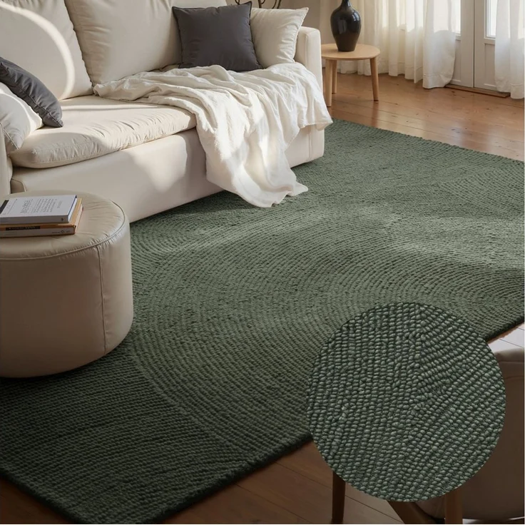 HANSE Home Wollteppich Calmio, auch als Läufer und in rund, rechteckig, Höhe: 18 mm, Handgetuftet, Wolle, Natur, Wohnzimmer, Schlafzimmer, Skandi, Hygge – Bild 1