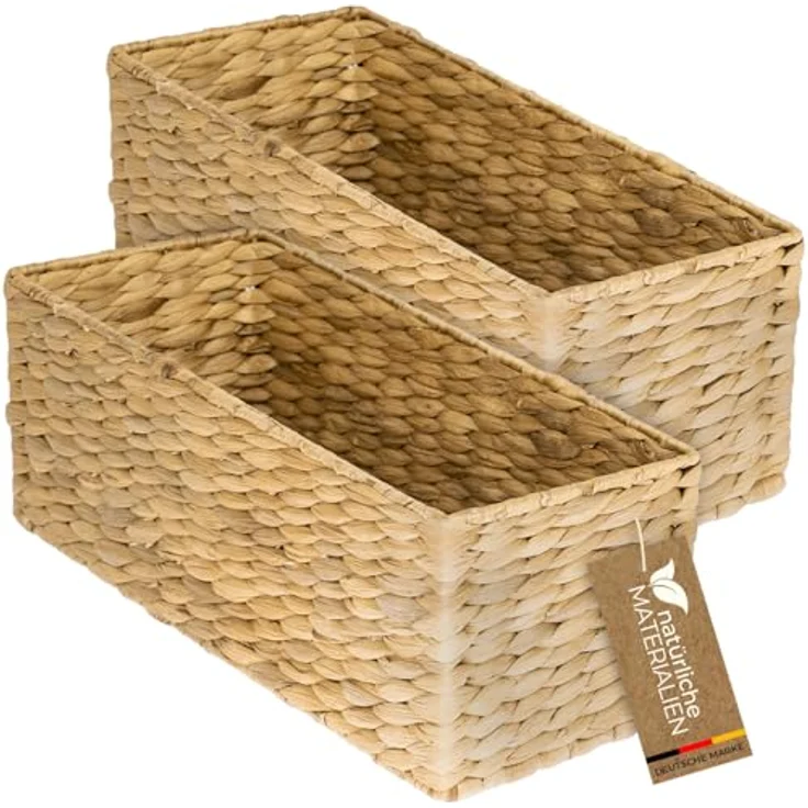 HMF Aufbewahrungskorb Badezimmer Aufbewahrungsbox geflochten aus Wasserhyazinthe (2 St), 38 x 15 x 14 cm, natur – Bild 2