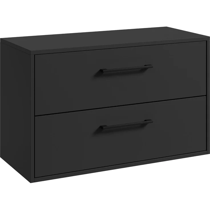 Badplaats Waschtischunterschrank Florence 80 x 46 cm – Matt Schwarz – Hängender Unterschrank mit 2 Schubladen und schwarzen Griffen – Bild 1