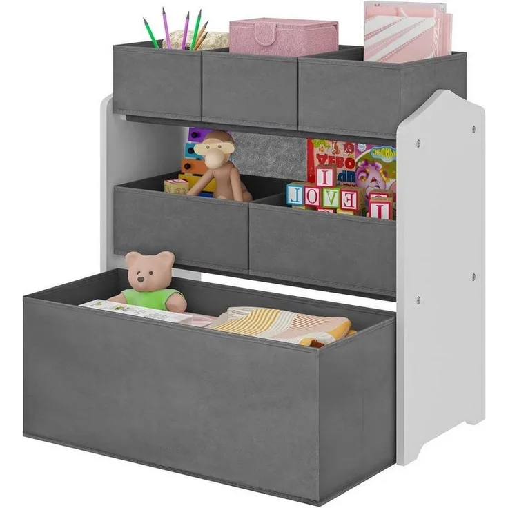 EUGAD Kinderregal, 1-tlg, Aufbewahrungsboxen aus MDF Vliesstoff, Weiß+Grau