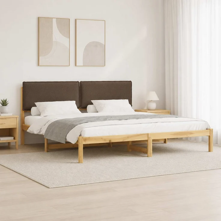 vidaXL Bettgestell mit gepolstertem Kopfteil Weiß gewaschen und Taupe 3405046 – Bild 1