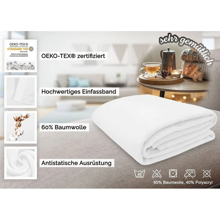 ZOLLNER Kuscheldecke mit Einfassband, 150x200 cm, weiß – Bild 3