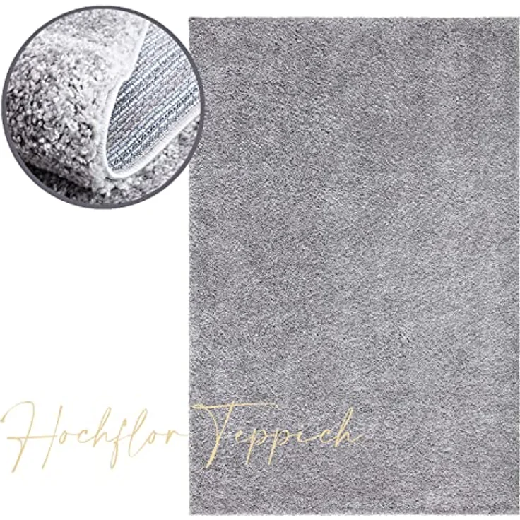 Teppich Läufer Hochflor Shaggy - 100x200cm Läufer - Grau Einfarbig Wohnzimmer Uni Flauschig Modern Boho Deko Teppiche Weich Schlafzimmer – Bild 3