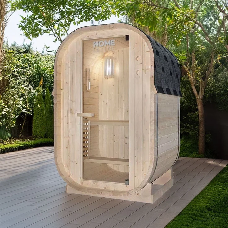 XL Luxus Outdoor Fasssauna 194x120 SET Sauna inkl. 3,6 KW Saunaofen 2 Pers. – Bild 3