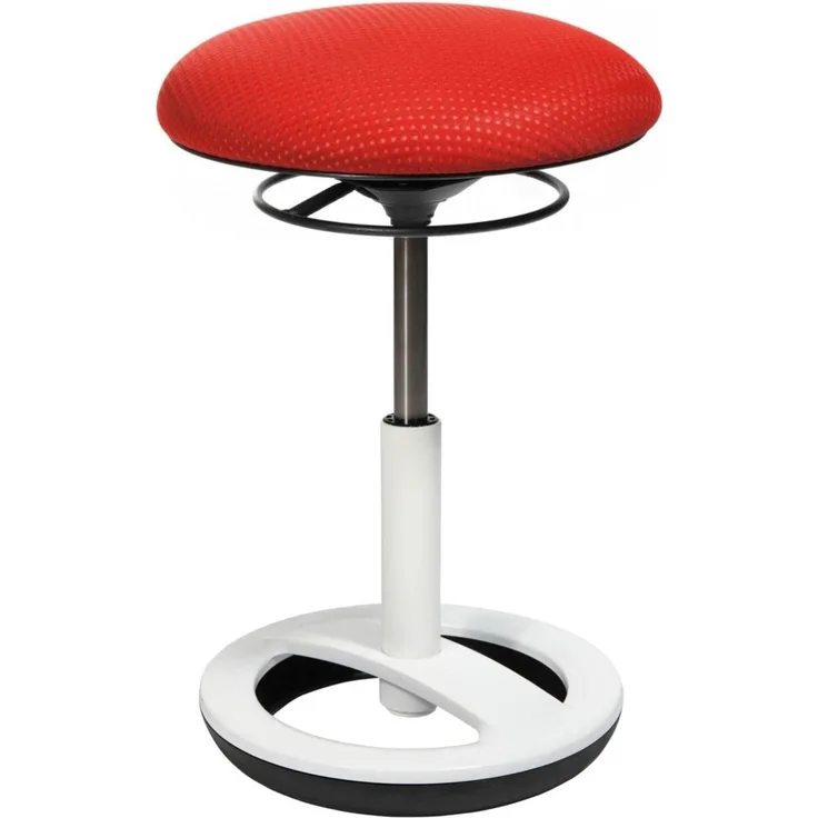 Topstar Sitness Bob, ergonomischer Sitzhocker, Arbeitshocker, Bürohocker mit Schwingeffekt, Sitzhöhenverstellung, Standfußring Alu, weiß lackiert, Stoffbezug, Neon Rot