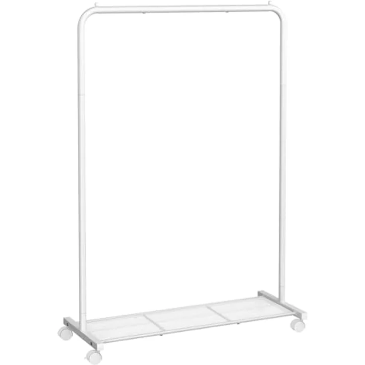 SONGMICS Kleiderständer, Kleiderstange auf Rollen, Garderobenständer Metall, Rollgarderobe 91 cm breit, mit Ablage, 2 Rollen mit Bremse, Stange bis 40 kg belastbar, weiß HSR025W01 – Bild 2