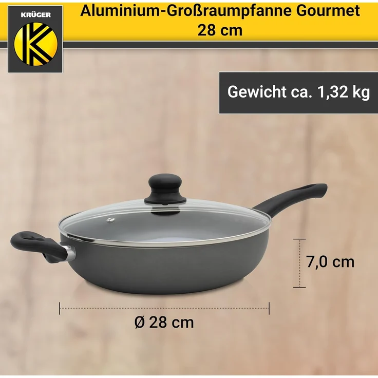 Krüger Bratpfanne Aluminium Großraumpfanne Gourmet, 28 cm, Aluminium (1-tlg), für Induktions-Kochfelder geeignet – Bild 5